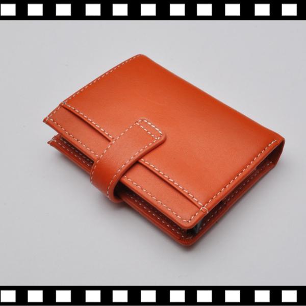 Pop Up Aluminum Case Genuine Leather RFID Business Card Holder with None Pattern Type