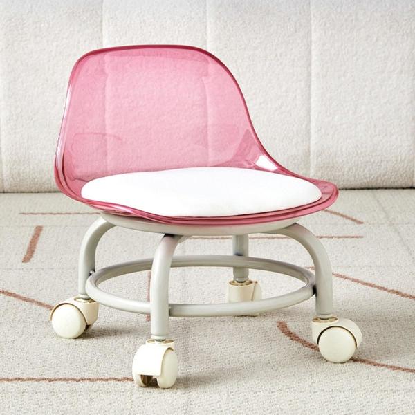 Short Rolling Stool Chair With Back Support , Acrylic Modern Furniture Rolling Stool Chair