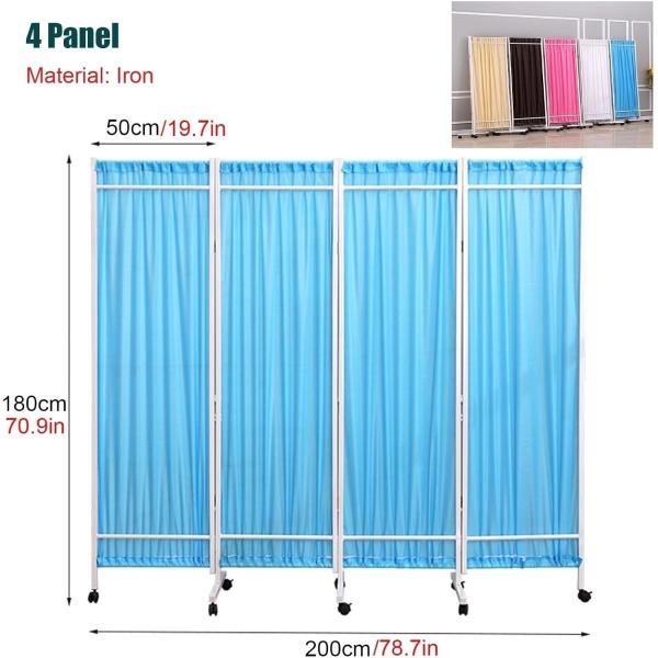 Medical Stainless Steel Movable Hospital Bedside Ward Screen4 Panel Folding Ward Screen With Wheels
