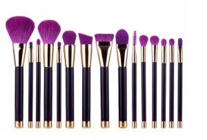 Quality 15 Pieces Popular Makeup Brushes Made Of Three Color Nylon Hair And Gold Aluminum for sale