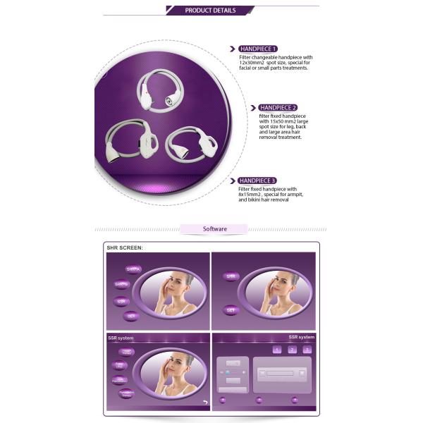 Hair Removal SHR IPL Machine 10.4" Color Touch Screen Display With Three Handpieces