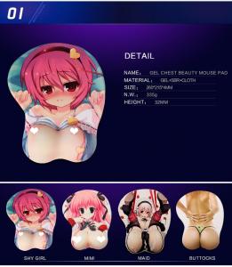 China Multicolor 3D Mouse Pad , Anime Girl Mouse Pad With Wrist Support on sale