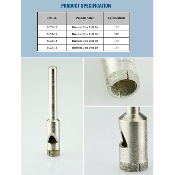 0.25 Inches Electroplated Diamond Tools , Glass Diamond Drilling Bit
