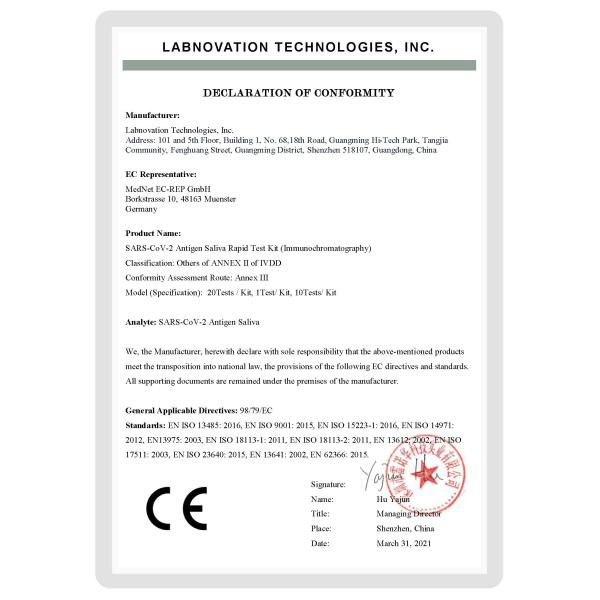 15 Minutes Fast Saliva Antigen Test Kit Universal Ag Rapid Test Device