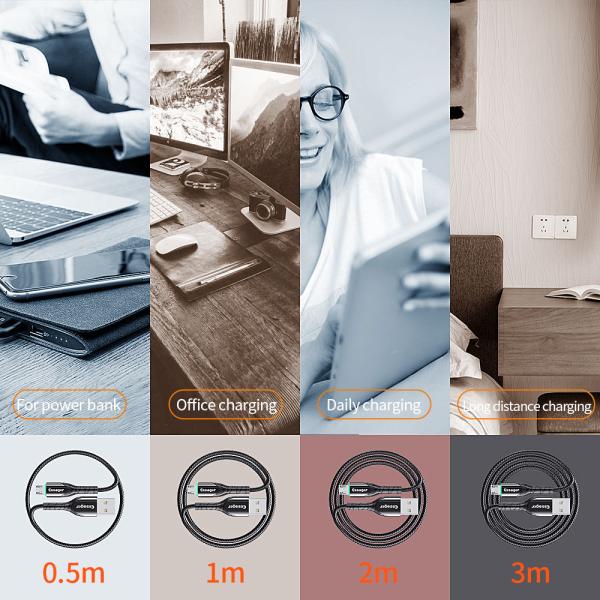 Essager LED Fast Micro Data Cable 3A 0.5M 1M 2M 3M With Data Transfer
