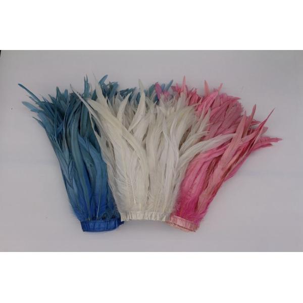 6-8inch Dyed Rooster Coque Feather Fringe Trim with Satin Ribbon