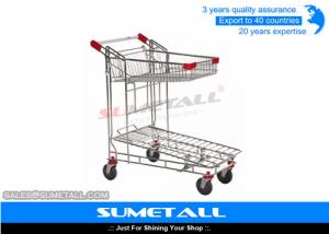 China Two Layer Supermarket Grocery Shopping Cart / Metal Shopping Trolley Heavy Duty on sale