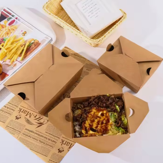Leak Proof Kraft Paper Lunch Boxes For Parties Freezer Safe Eco Friendly