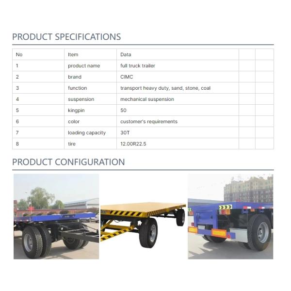 Farm 2-Axles Flat Platform Flatbed Drawbar Full Trailer With Ladder