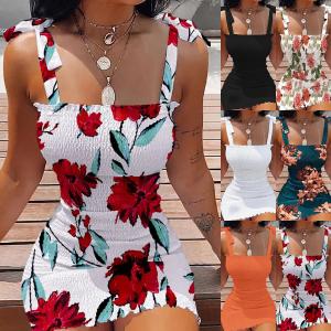 Quality Boat Neck Print Halter Dress Top Waist Floral Sheath Dress for sale