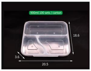 China Three Compartment PP Rectangle Lunch Box Food Container Food Grade Material on sale