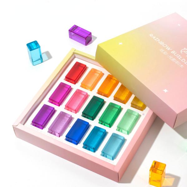 Rainbow Colors Acrylic Building Blocks For Shape Recognition Early Education Toy