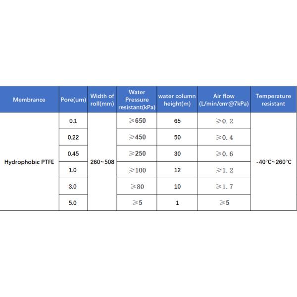 Hydrophobic PTFE Membrane Roll Air Filtration Treatment High Temperature Resistant