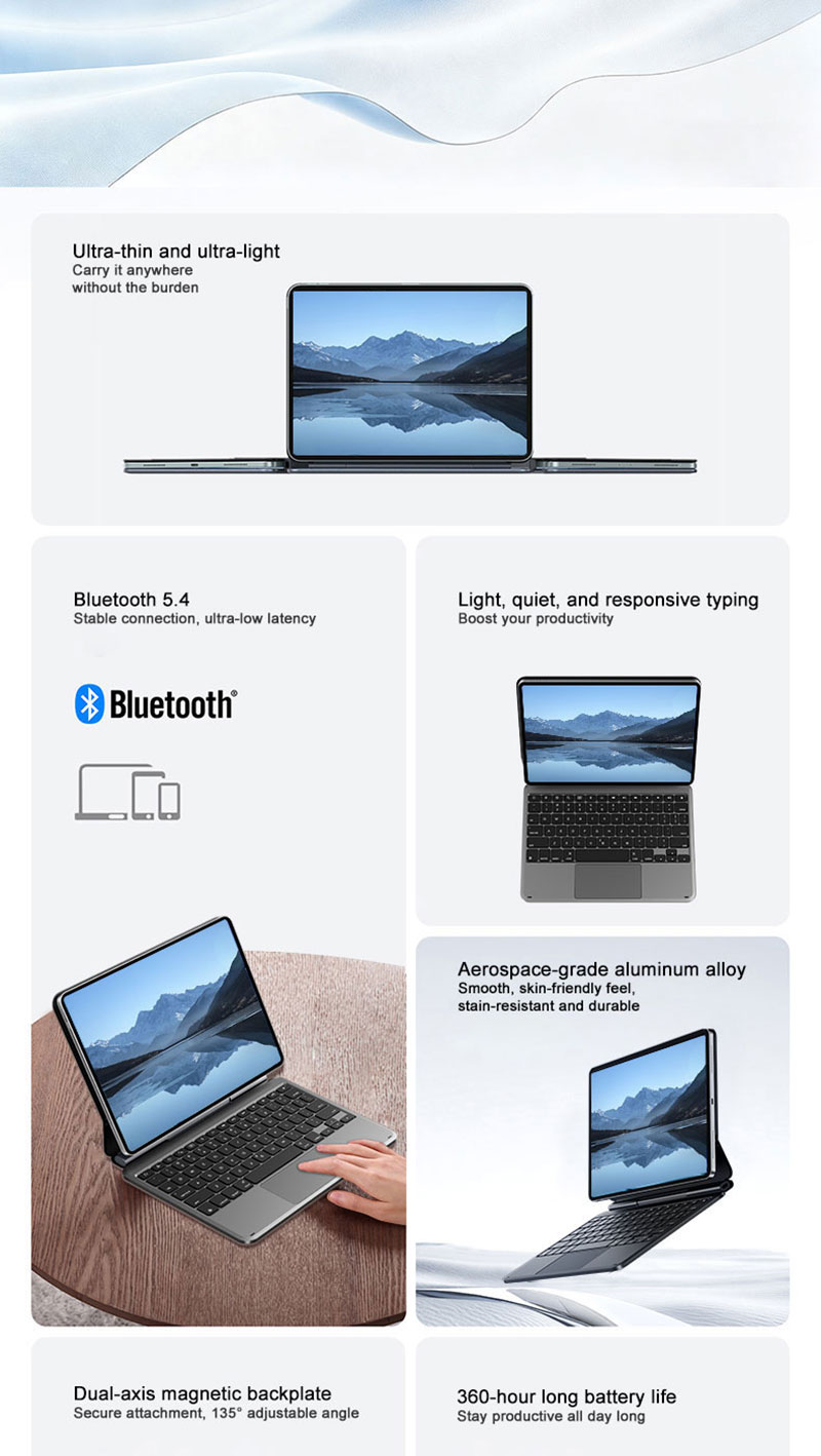 Multi-Functional Magnetic Magic Keyboard Case for iPad 10.9/11 Wireless Bluetooth Floating Cantilever Stand Touchpad Folio Cover