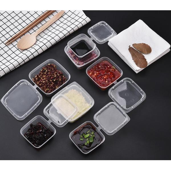 1oz 2oz 3oz 4oz Square Disposable Chili Sauce Cups Take Out PP Material Clear Plastic Portion Cup With Hinged Lid