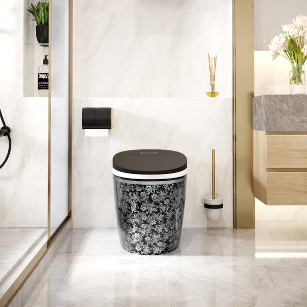 Black Round Siphon Flush Smart Intelligent Toilet Automatic Operation