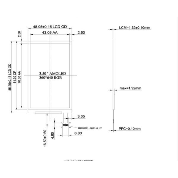 3.5 Inch AMOLED Display Module, 360X460 Resolution, Mipi Interface 300 Cd/M2
