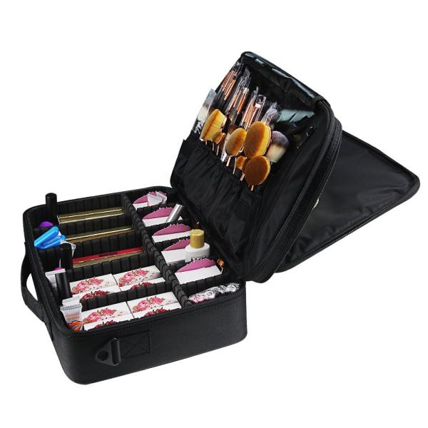 Slim Double Zip Toiletry Bag Flat Professional Multiple Layers Heavy Duty Black Color