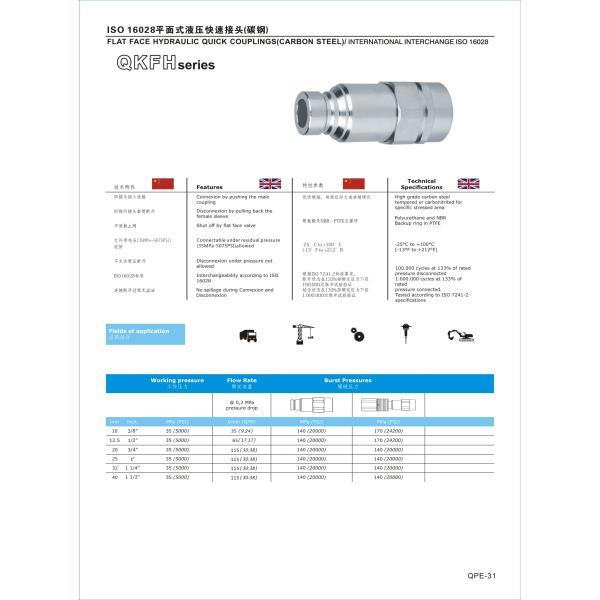 Zinc Plating Flat Face Hydraulic Coupling QKFH Series Agriculture With Heat Treated Wear Parts