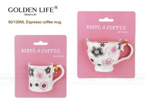 Quality Solid Material Porcelain Cappuccino Espresso Cups AB Grade With Pink Flowers Design for sale