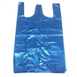 Quality OEM Blue Vest Style Plastic Carrier Bags 0.03mm Thickness Large Plastic Grocery Bags for sale