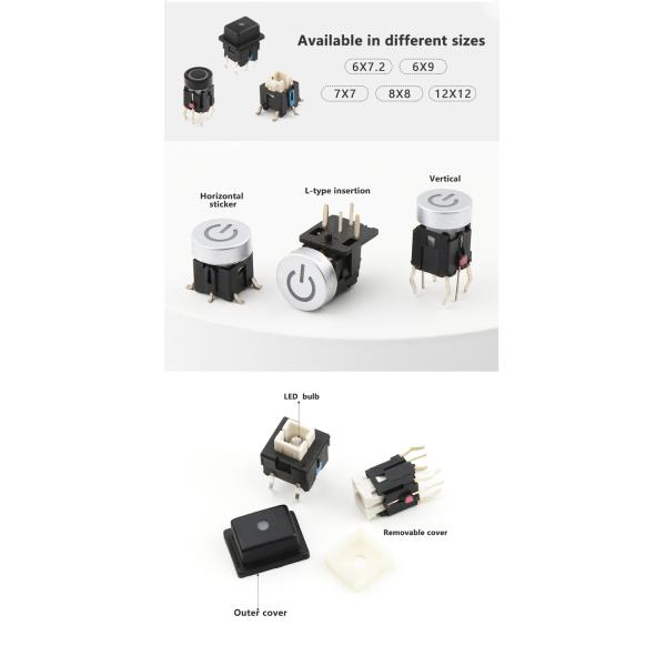 35V Illuminated Push Button Switch Bend Foot 90° Reset Side Key Switch With LED