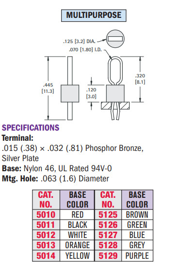 Thm Thru Hole Mount Test Points Color Keyed 5005 5006 5016 Keystone Electronics