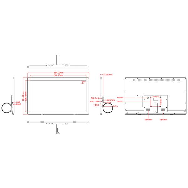 Dual - Core Full HD Touchscreen Monitor Multi - Language With 12V 4A Adapter
