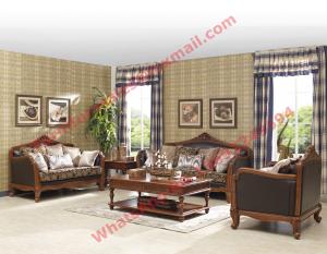 Quality European Country Style Classic Solid Wooden Sofa Made by Italy Leather and Fabric Sofa Set for sale