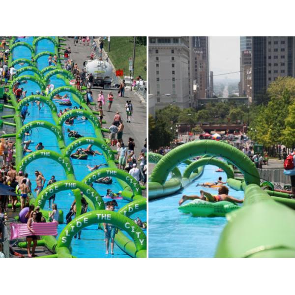 Funny Green 300m Long Giant Inflatable Water Slide Durable Pvc Commercial