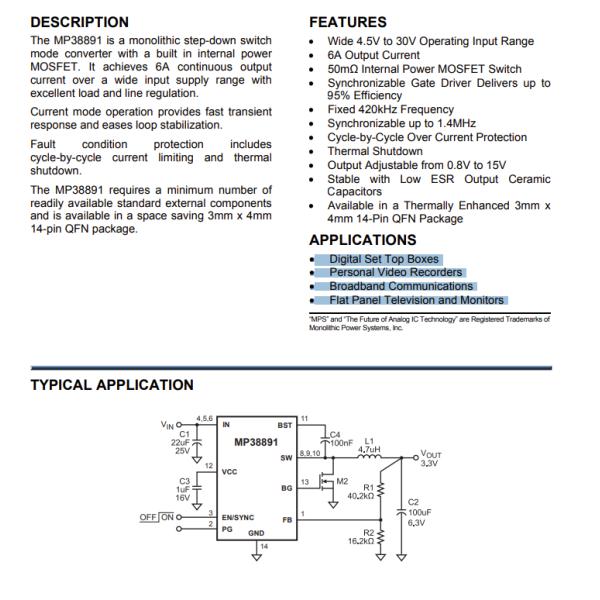 MP38891DL-LF-Z Tvs Diode Smd Ic Reg Buck Adjustable 6a 14qfn
