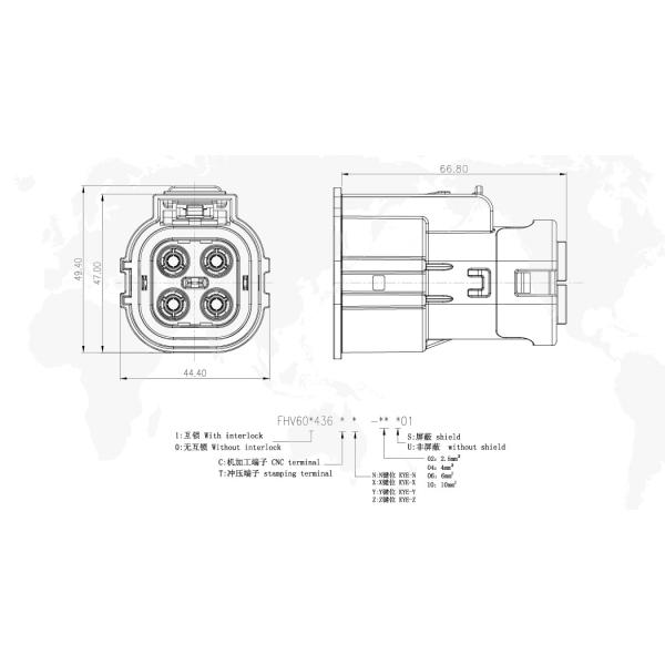 IP67 High Voltage EMI Shielded EV Charging Connectors With Plastic Shell IP67B