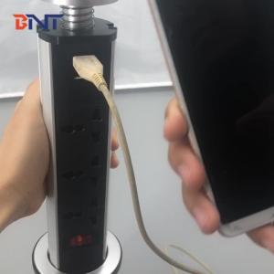 Quality BNT modular design aluminum alloy with EU power plug hidden table pop up outlet manual pulling up power outlet for sale