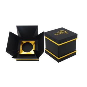 China Luxury Black Tealight Rigid Candle Box Packaging Foldable Custom on sale