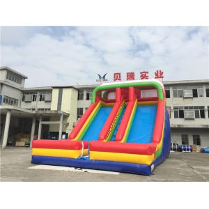 PVC Tarpaulin Rainbow Double Lane Inflatable Water Slides For Children