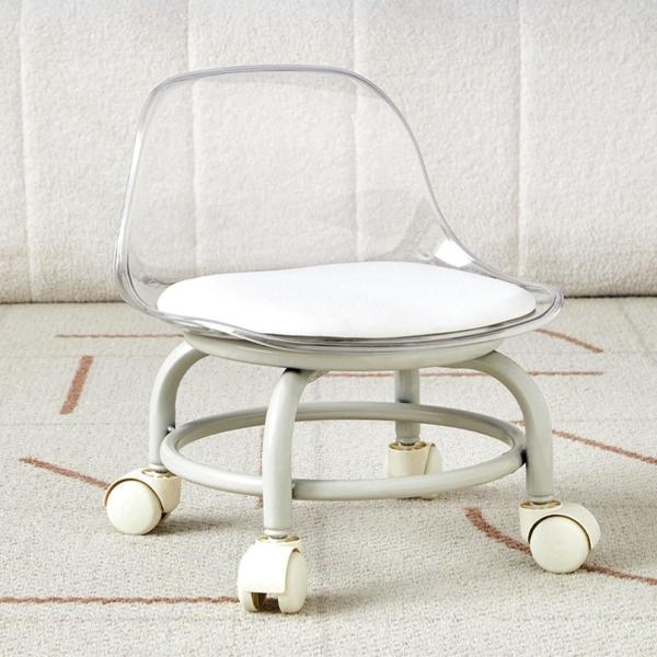 Short Rolling Stool Chair With Back Support , Acrylic Modern Furniture Rolling Stool Chair