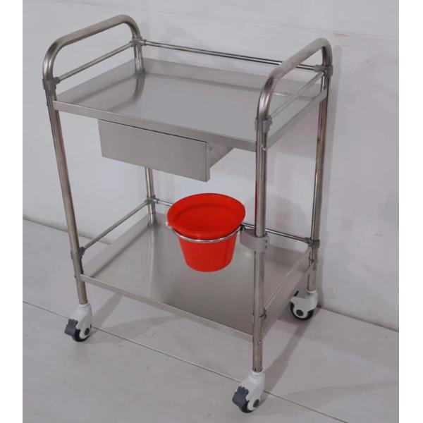 Heavy Duty 2-Shelf Stainless Steel Procedure Cart with Pull-Out Drawer Bucket