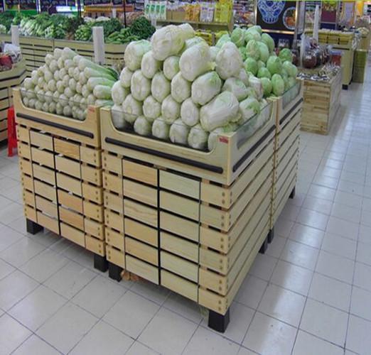 Buy Bottomless Wooden Retail Display Shelves / Fruit Vegetable Wooden Shop Shelving For Store at wholesale prices