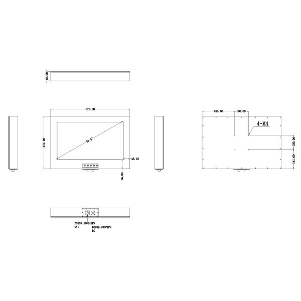 AF Glass Reverse Polarity Protection 21.5" LCD Monitor 1000 Nits With Military Connnector D38999
