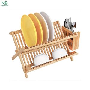 Quality Bamboo Foldable Bowl Storage Holder Drain Rack for sale