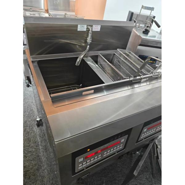 Two Pots Four Baskets Electric Digital Computer Panel Open Deep Fryer With Oil Filtration