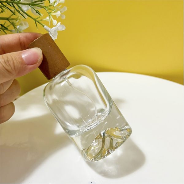 Bamboo Wooden Cap Small Glass Perfume Spray Bottles 30ml 50ml 100ml