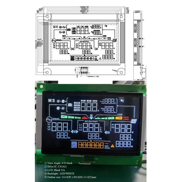 Customized VA COB Segment LCD Display Module 1/4 Duty 1/3 Bias 6:00 CLOCK IC CS1621