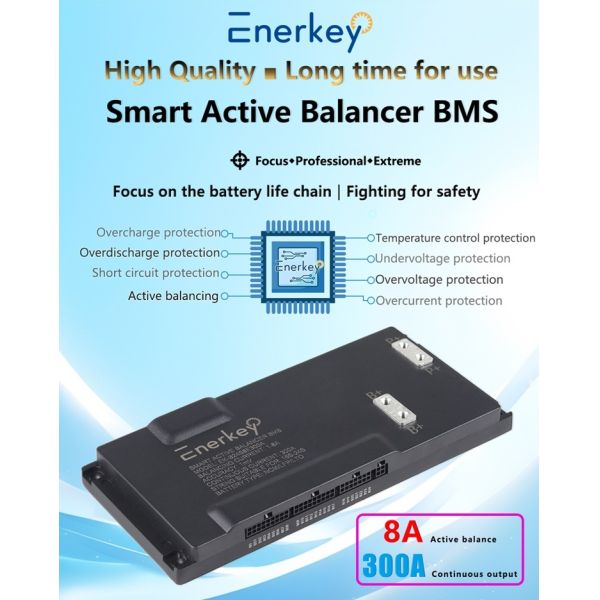 Enerkey 16S-24S 1A-8A 15A-200A Smart Active Balancer BMS Lifepo4/Lipo/LTO Battery Balance with Bluetooth APP CAN RS485