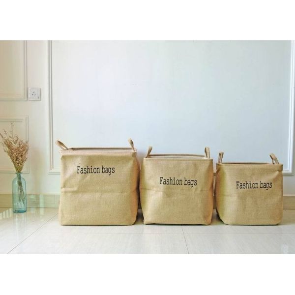 Jute Wicker Foldable Laundry Basket Stackable Dirty Clothes Hamper