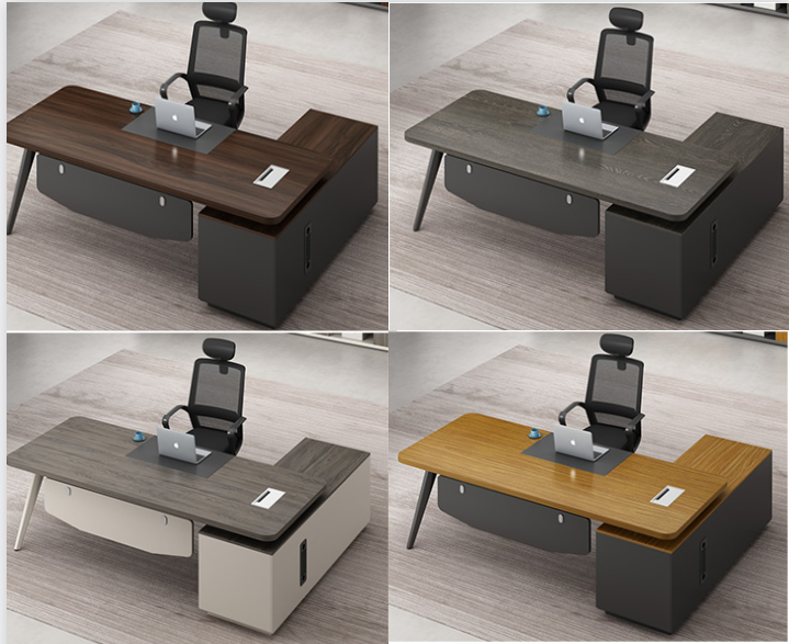 Modern Wooden Executive Desks Business Type L Shape Office Desk with Long Size Cabinet