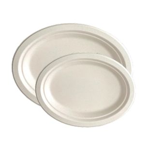 Quality Compostable Sugarcane Bagasse Oval Pulp Packaging Oval Food Plates for sale