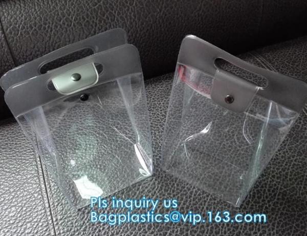 OEM Custom PVC Loop Handle Image Printed Plastic Shopping Bag, Sewing non-woven handle pvc clear packaging bag, statione