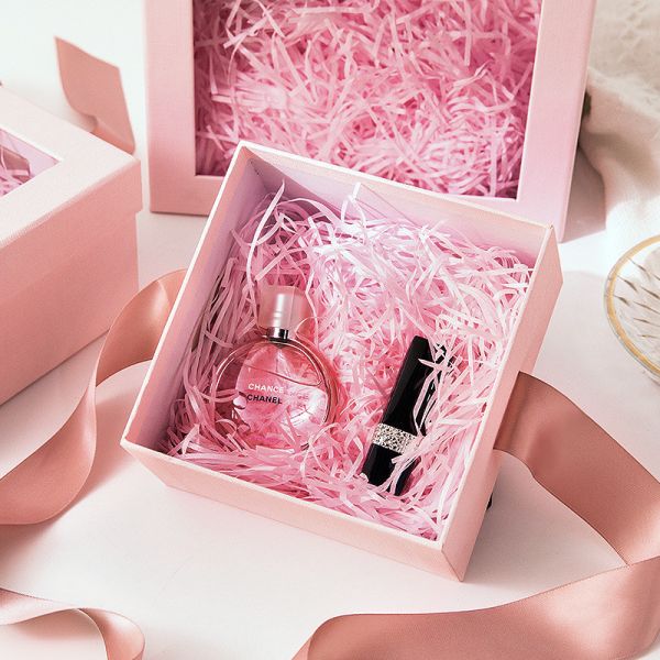 Customized Square Recentage Pink Gift Box With Ribbon