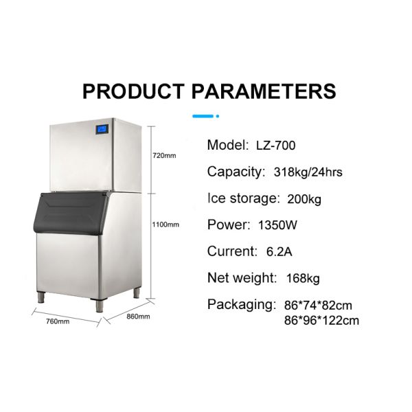 LZ-700 Split Type Crescent Ice Maker 200kg Ice Storage 318kg 24Hours Ice Production